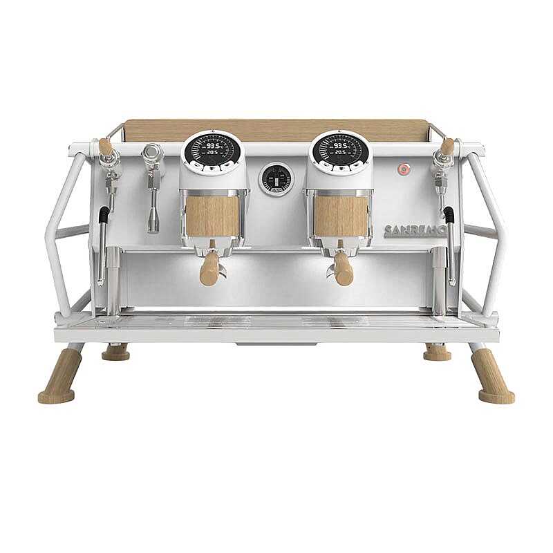 Sanremo Cafe Racer Custom Tam Otomatik Espresso Kahve Makinesi, 2 Gruplu, Beyaz-Ahşap